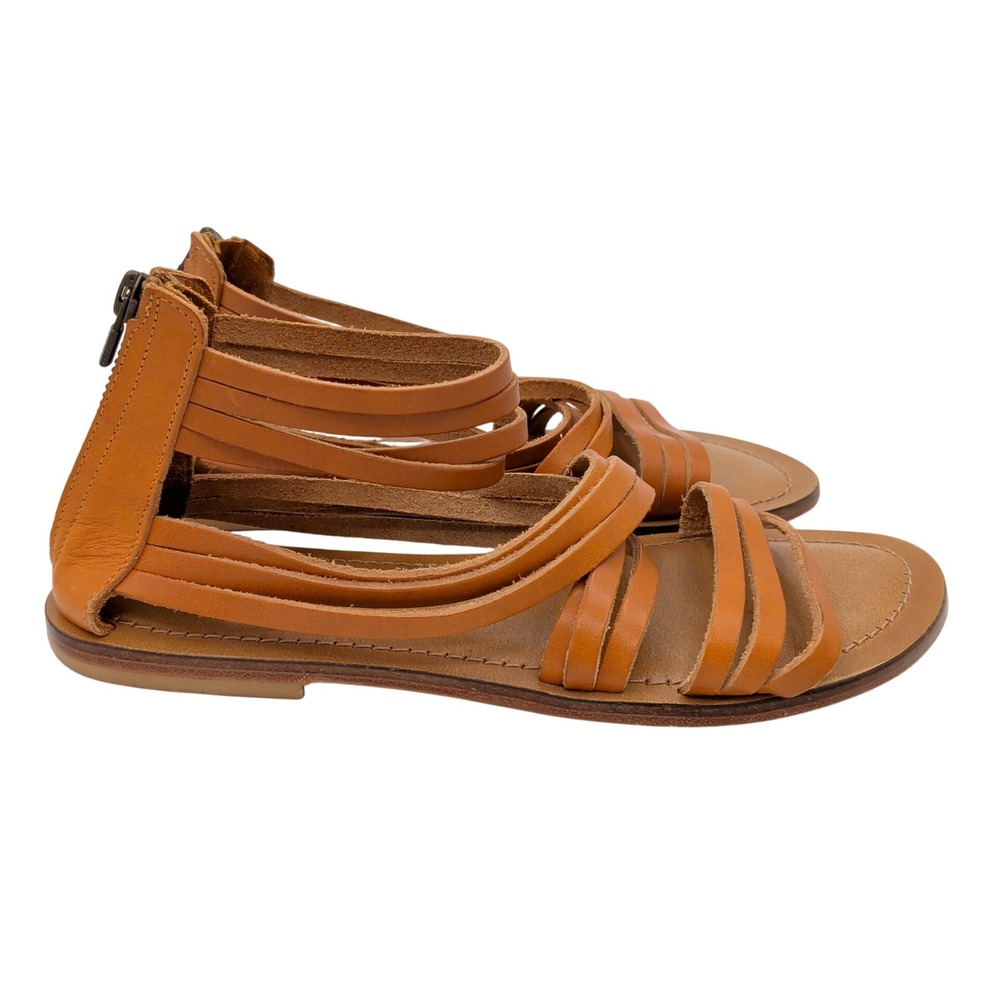 Garnet Hill Giselle Italian Strappy Gladiator Sandals Womens Cognac Leather Sz 7